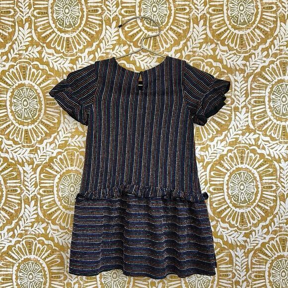 NWT Hannah Banana Girl’s Metallic Lurex Stripe Short Sleeve Ruffle  Dress size 6 - Picture 4 of 7
